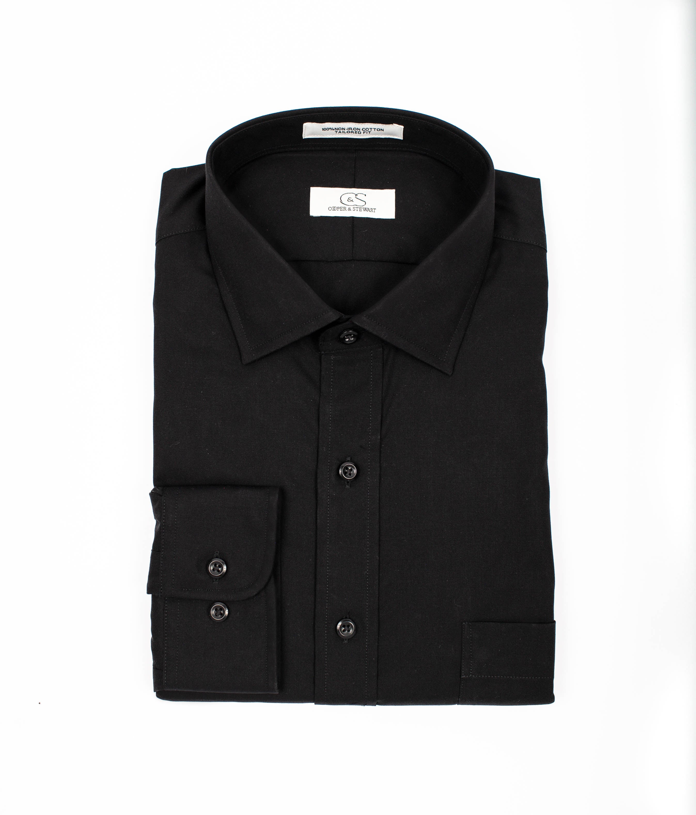 204 TF SC - Black Tailored Fit Spread Collar