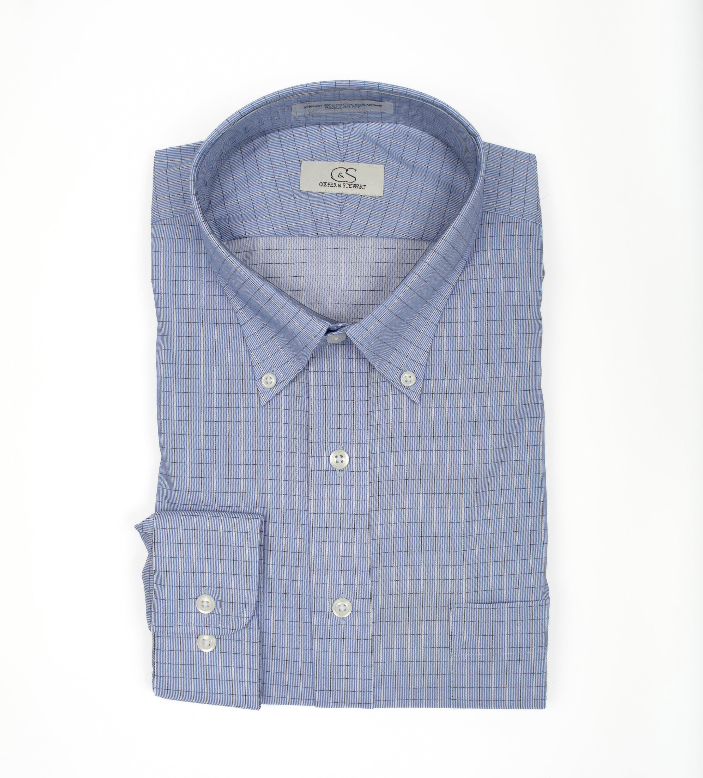 094 BD - Blue Small Check Button Down Collar (95/5)