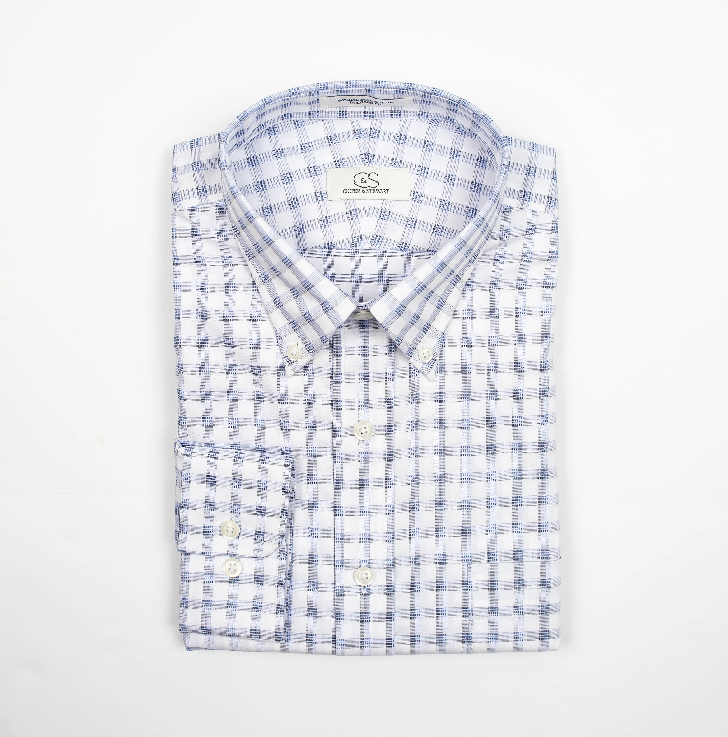 137 TF BD - White Ground Box Plaid Tailored Fit Button Down Collar