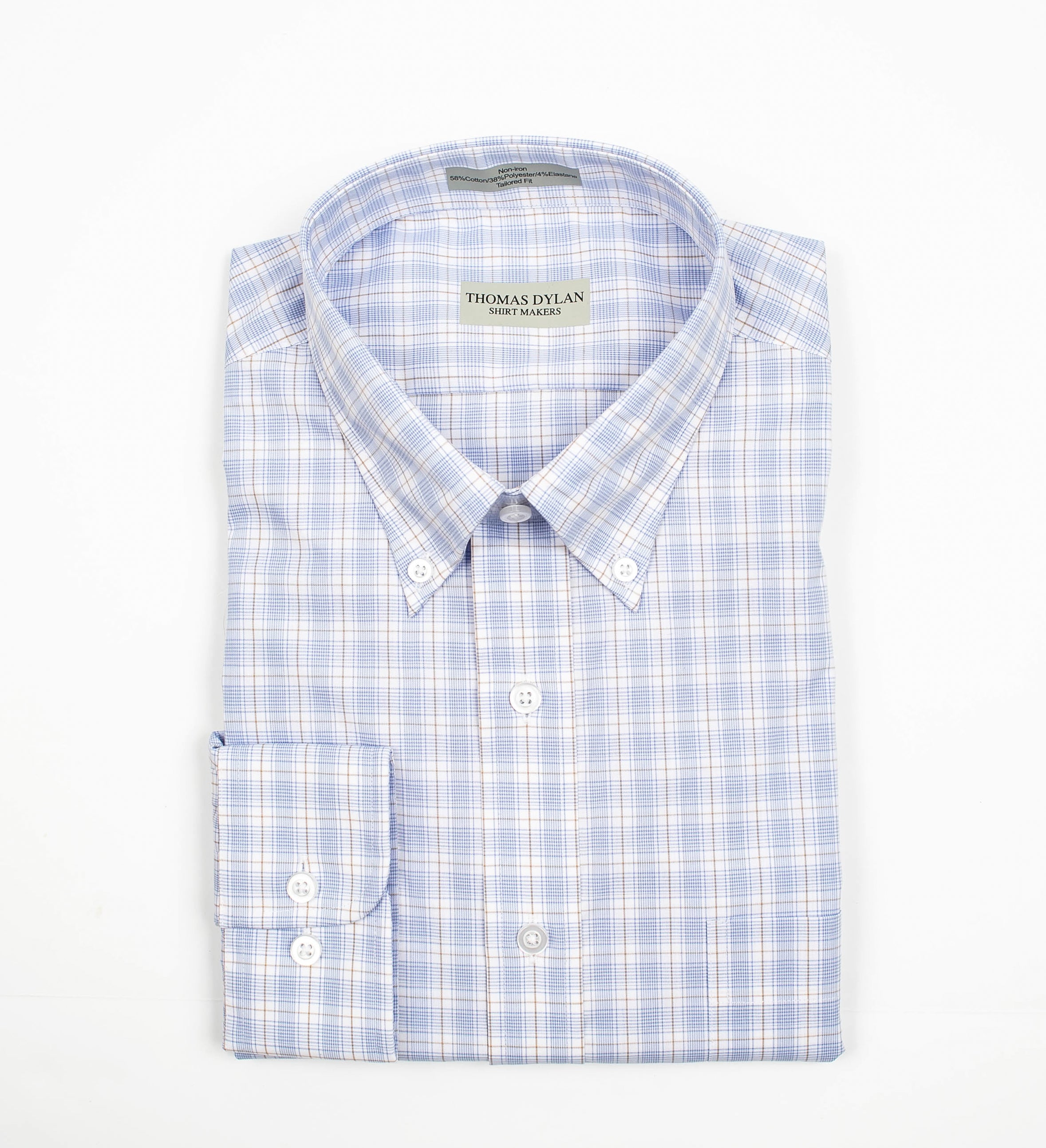 141 BD - Blue Tan Over Plaid Button Down Collar