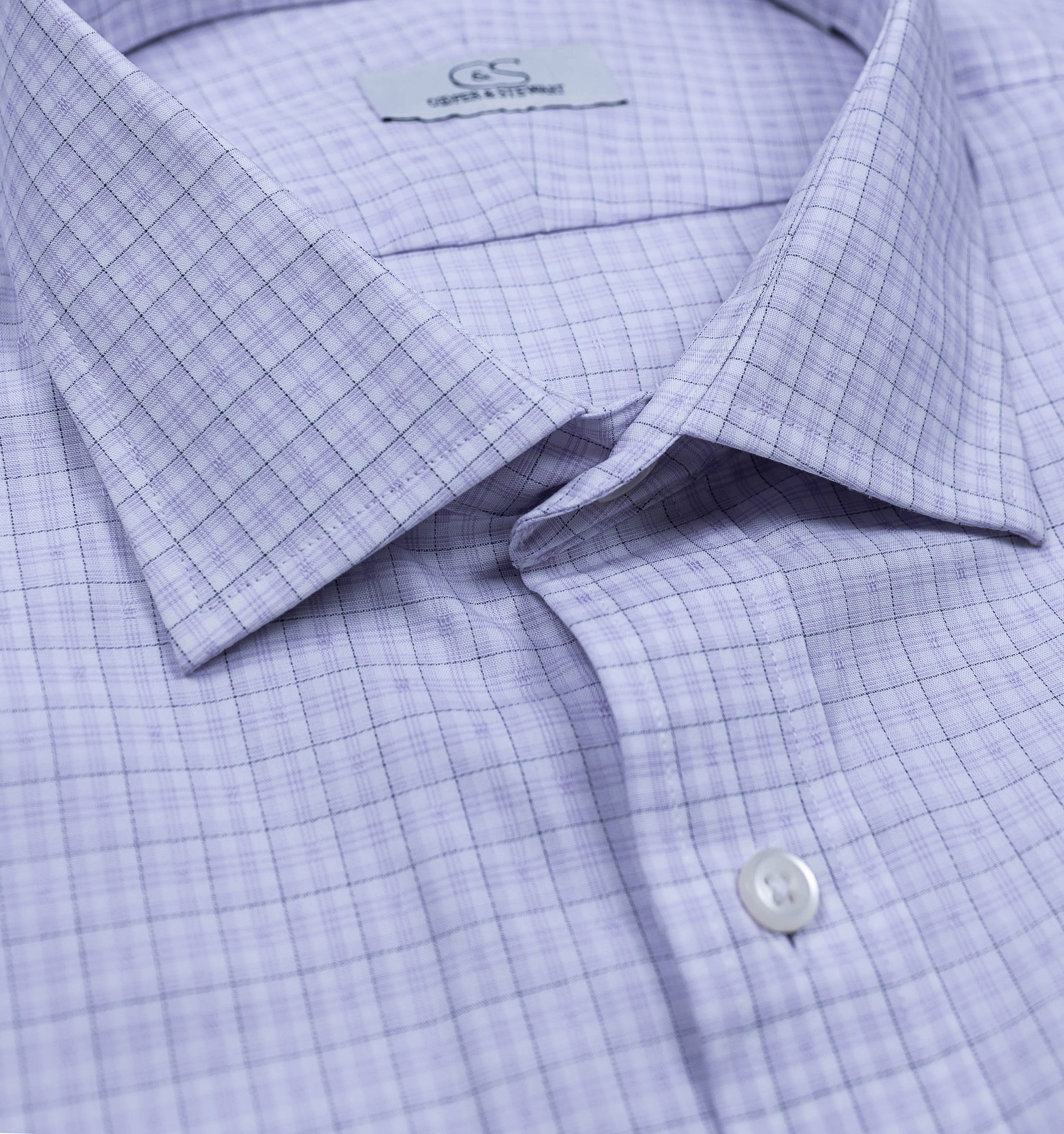 145 TF SC - Lavender Soft Box Windowpane Tailored Fit Spread Collar