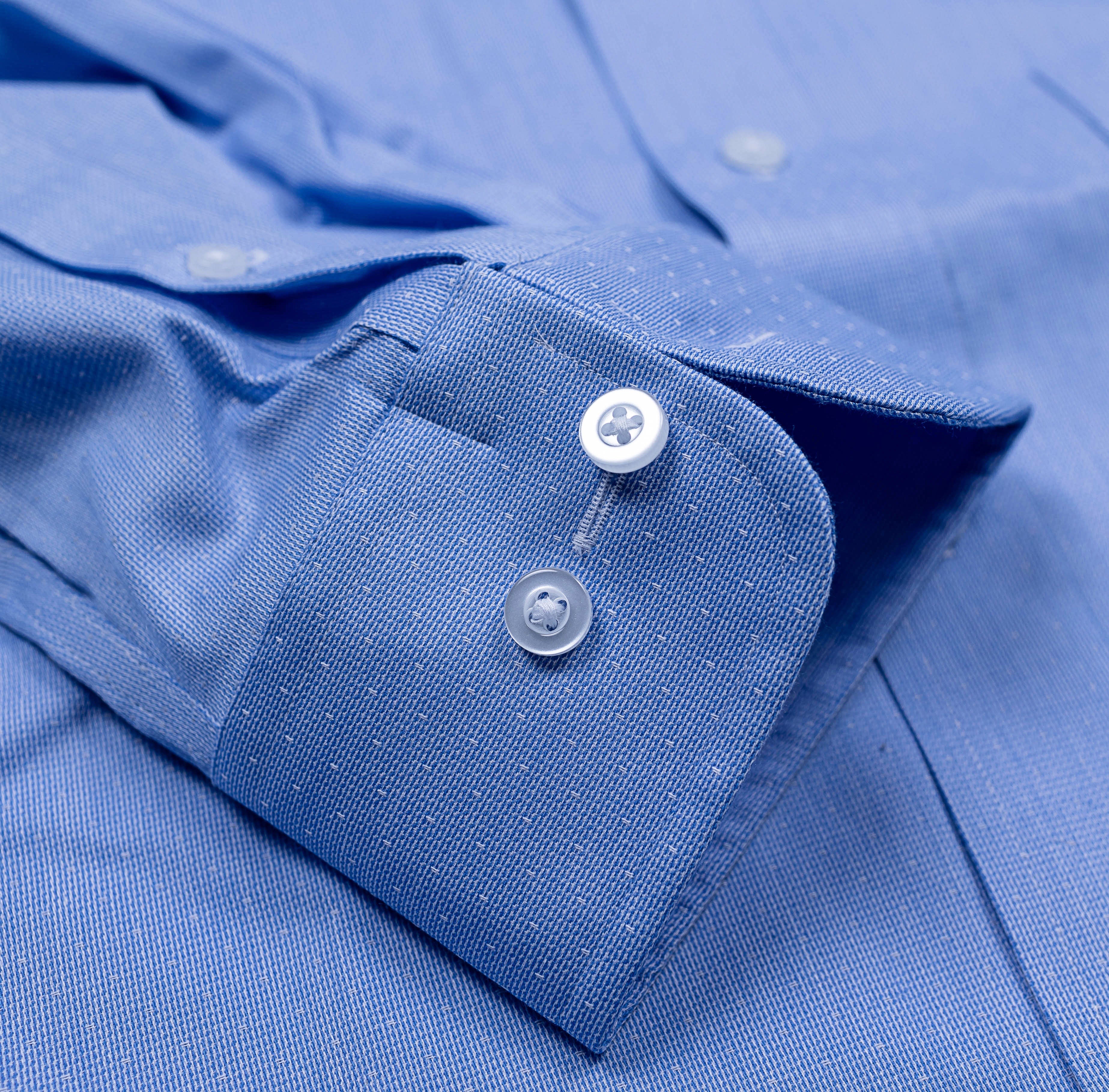 150 TF SC- Blue Soft Sharkskin Dot Tailored Fit Spread Collar