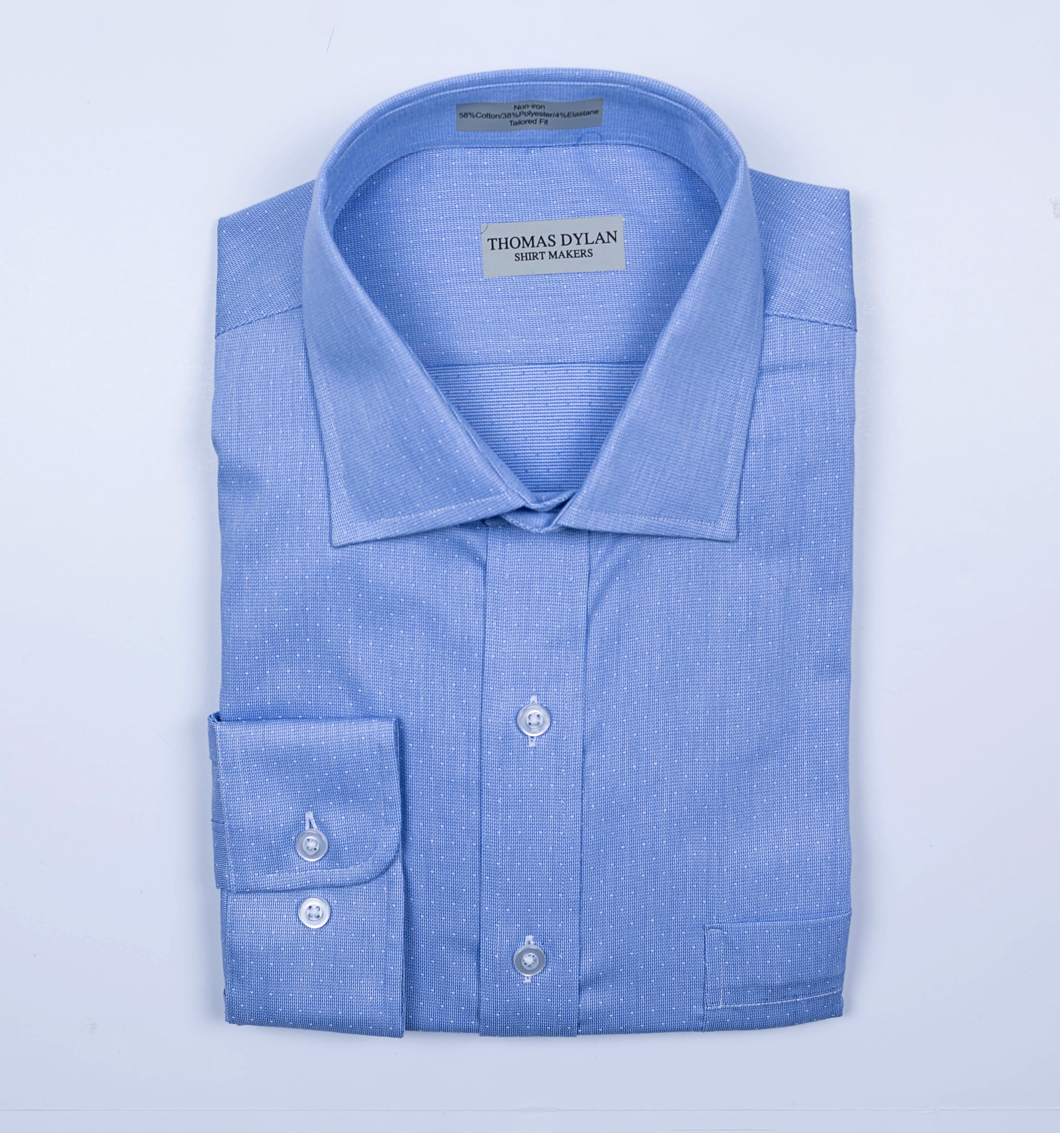 150 TF SC- Blue Soft Sharkskin Dot Tailored Fit Spread Collar